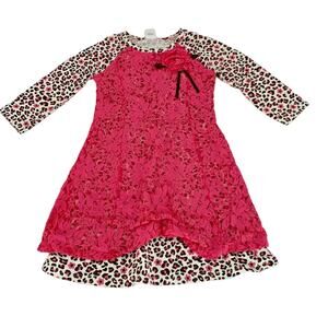 Dollie & Me Leopard Print Lace Long Sleeve Dress Girl’s Kid’s Youth Size 7